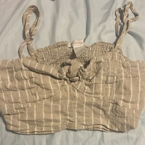 Revamped Beige and White Striped Crop Top